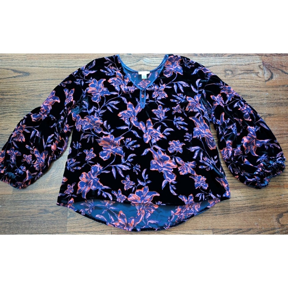 Sundance Purple Burnout Velvet Floral Vine Top Balloon Sleeve Boho Sz PS Witchy - Picture 2 of 9